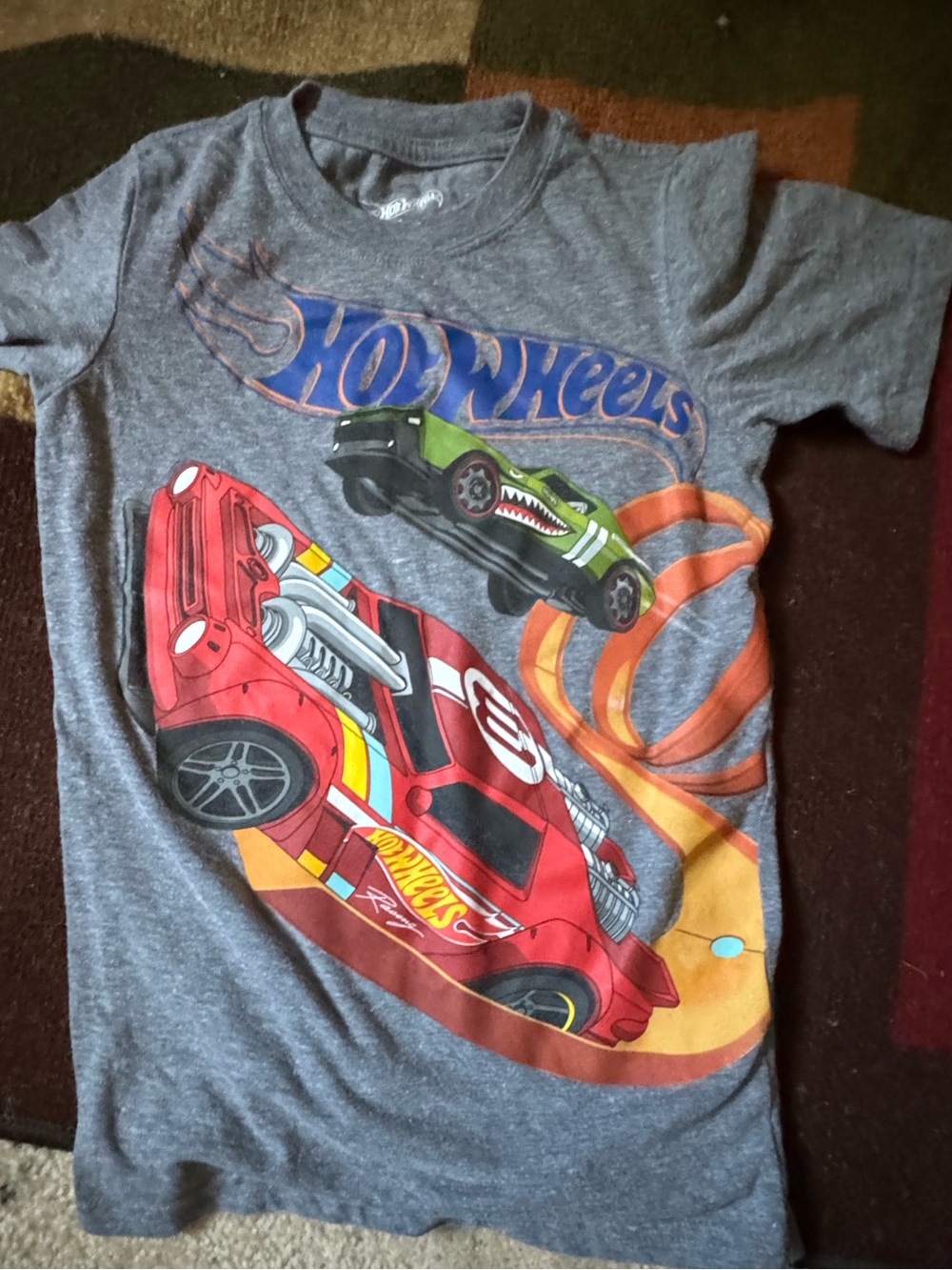 Mattel Hot Wheels Gray Short Sleeve Tee with Red and Green Cars